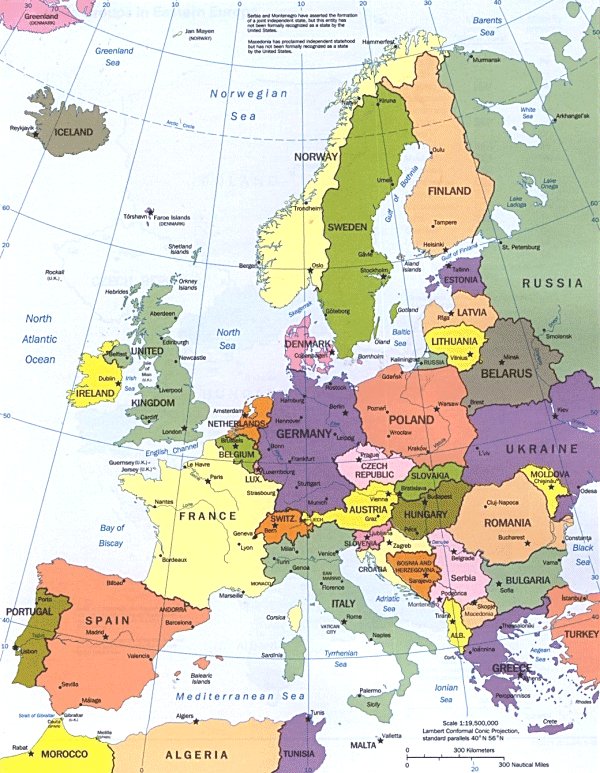 Carta geografica dell'Europa
