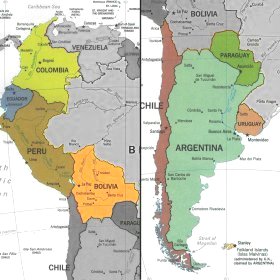Cartina dell'America latina sudoccidentale